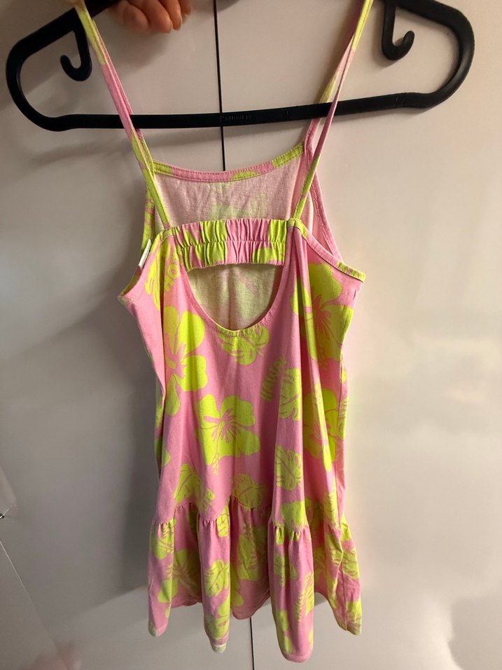 Kız Çocuk Pembe Çiçekli Askılı Elbise - Görsel 2