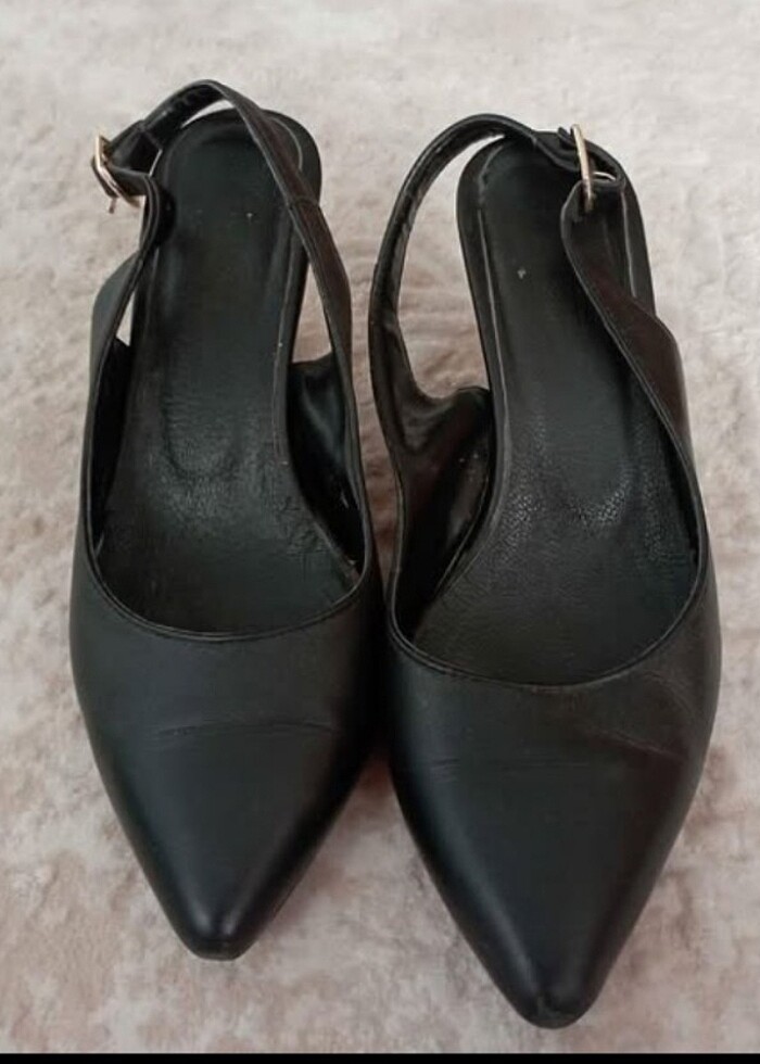 Siyah deri topuklu sandalet  - Görsel 3