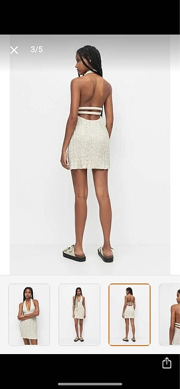 Pull and Bear Rustik kumaş halter yaka elbise