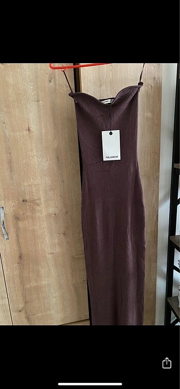 Pull and Bear Kalp yaka straplez midi elbise