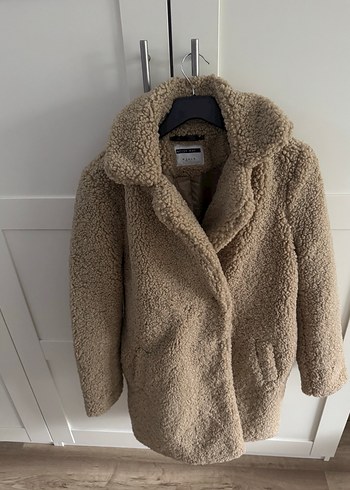 Bej Peluş Midi Kadın Kaban