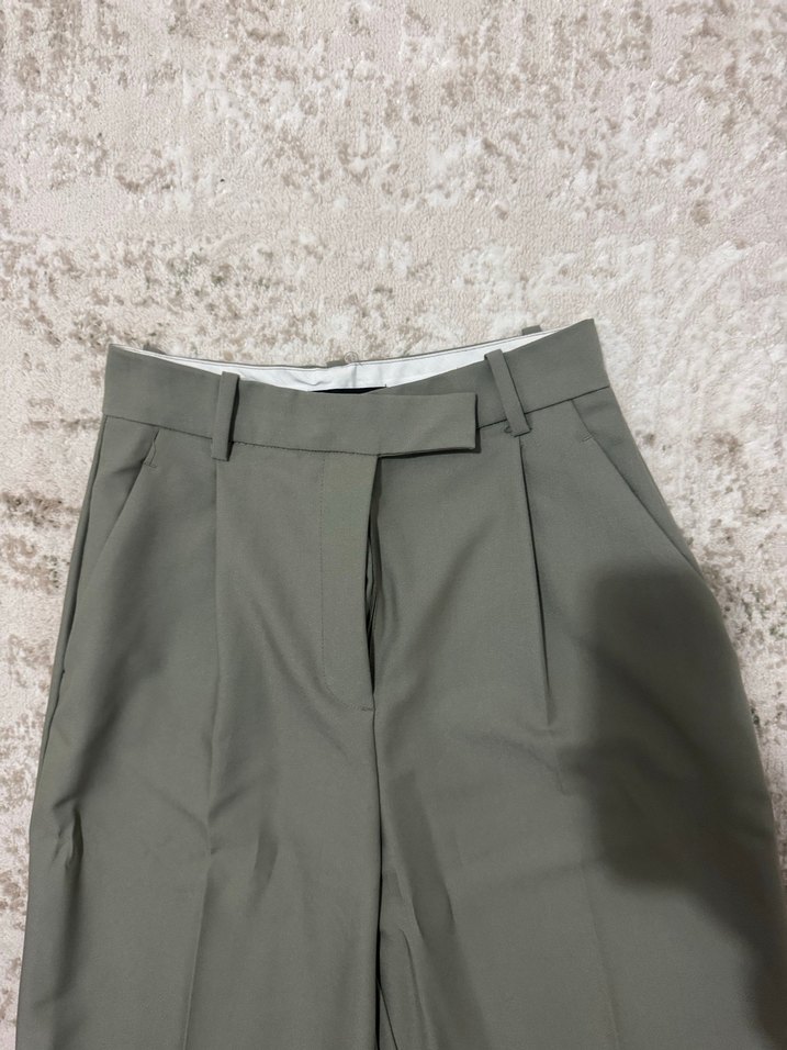 Gri Midi Kumaş Kadın Pantolon - Görsel 2