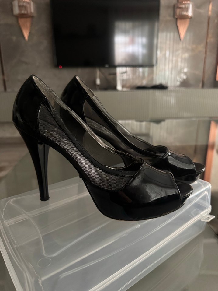 Siyah Rugan Stiletto Topuklu Kadın Abiye Ayakkabı - Görsel 3