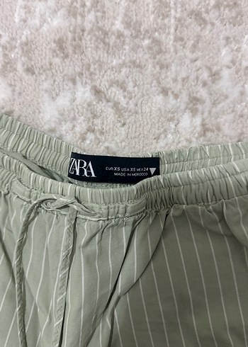 Kadın Gri-Yeşil Pamuklu Piliseli Rahat Pantolon - Görsel 3