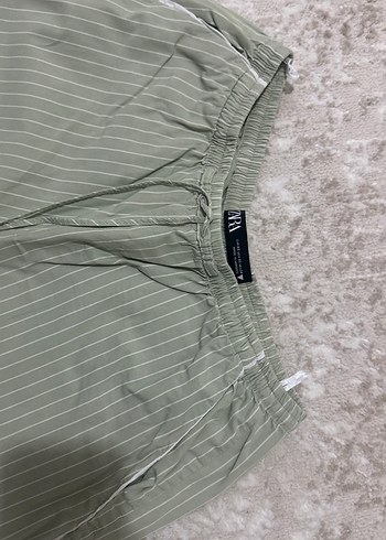 Kadın Gri-Yeşil Pamuklu Piliseli Rahat Pantolon - Görsel 2