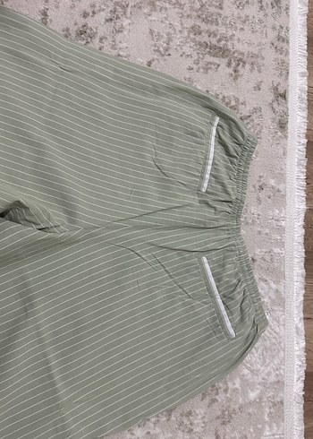 Kadın Gri-Yeşil Pamuklu Piliseli Rahat Pantolon - Görsel 4