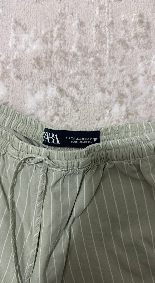 Kadın Gri-Yeşil Pamuklu Piliseli Rahat Pantolon - Görsel 3