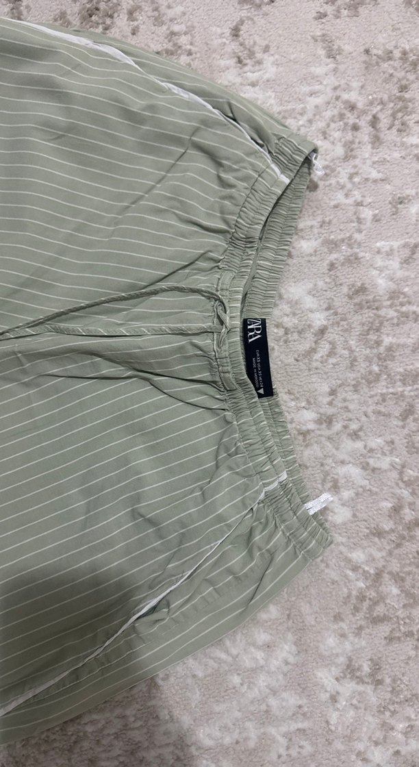 Kadın Gri-Yeşil Pamuklu Piliseli Rahat Pantolon - Görsel 2