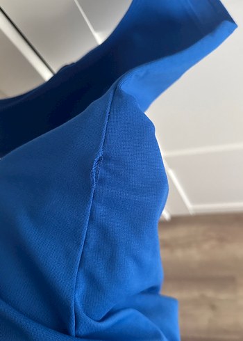 Mavi yuvarlak Yakalı dar Elbise - Görsel 4