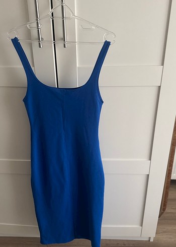 Mavi yuvarlak Yakalı dar Elbise - Görsel 3