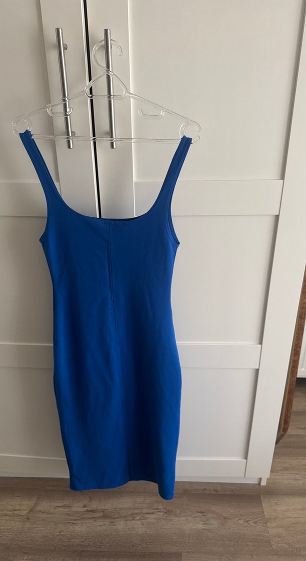 Mavi yuvarlak Yakalı dar Elbise - Görsel 3