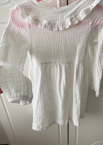 Kız Çocuk Beyaz Düğmeli Keten Bluz - Görsel 2