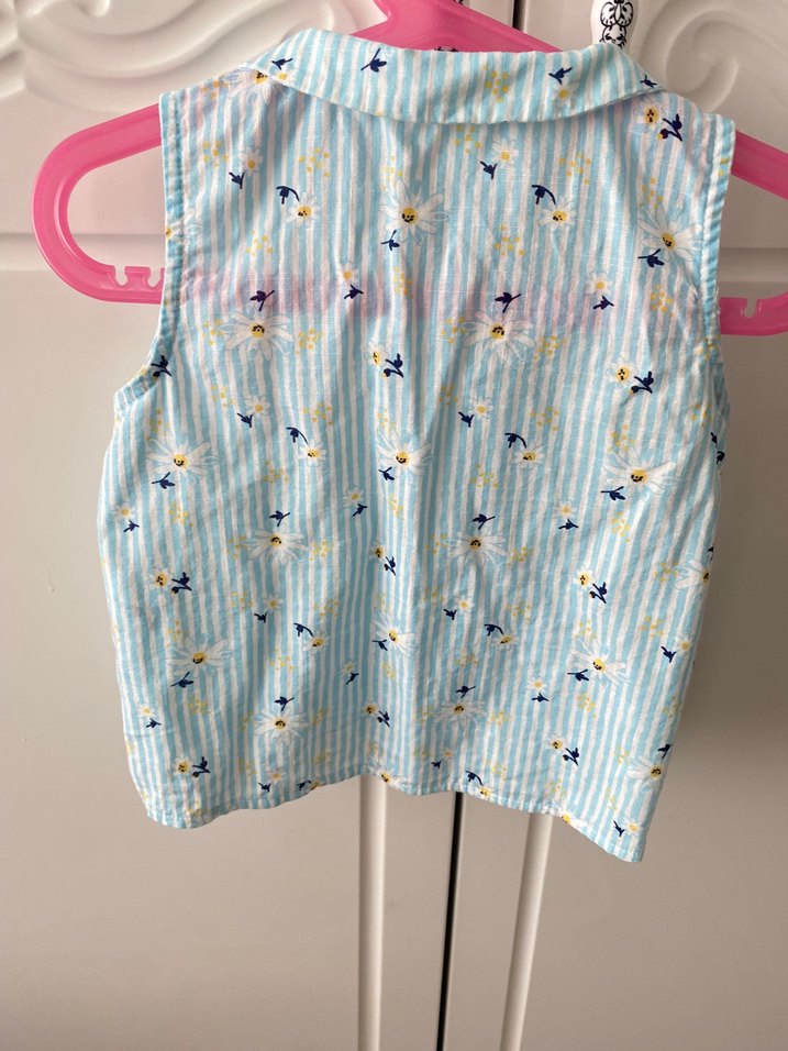 Kız Çocuk Mavi Pamuklu Kolsuz Gömlek - Görsel 2