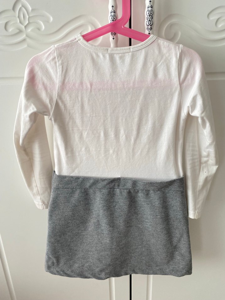 Gri Pamuklu Uzun Kollu Kız Elbisesi - Görsel 2