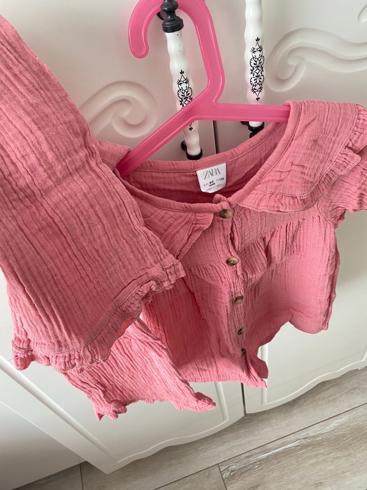 Pembe Bebek Kız Düğmeli Uzun Kollu Takım - Görsel 2