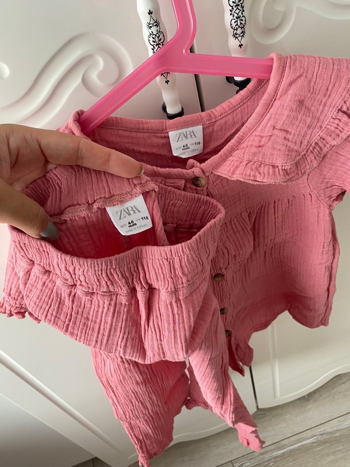 Pembe Bebek Kız Düğmeli Uzun Kollu Takım - Görsel 3