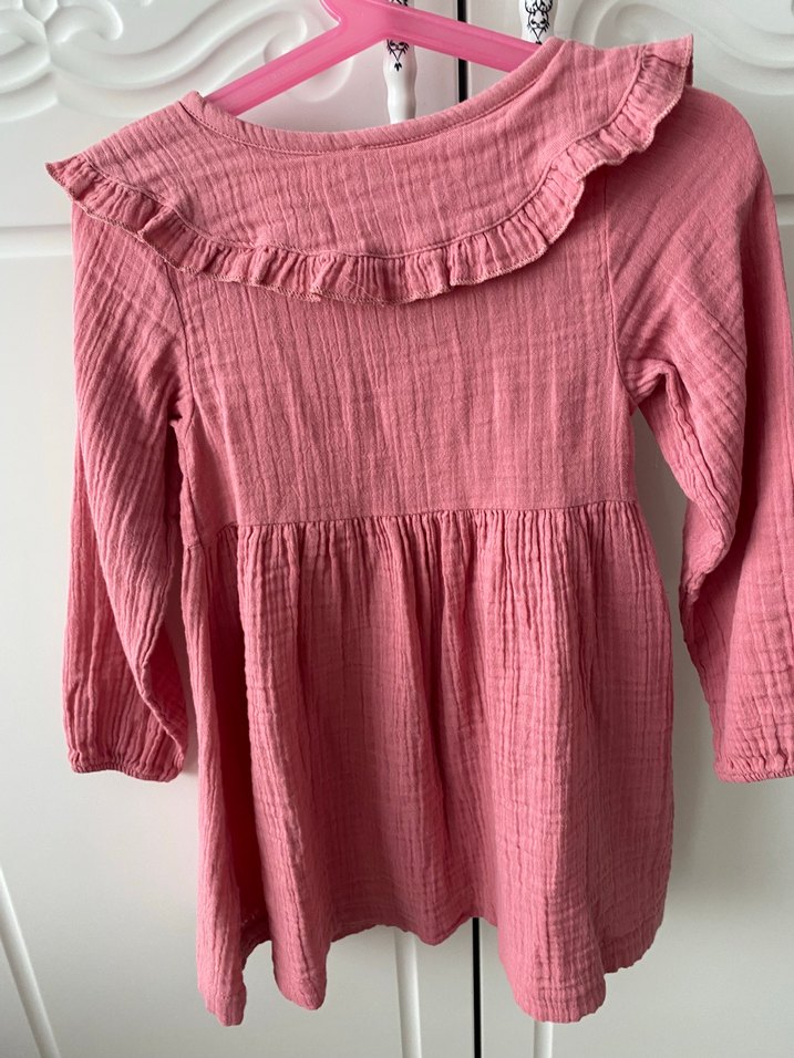 Pembe Bohem Uzun Kollu Keten Kız Elbisesi - Görsel 2