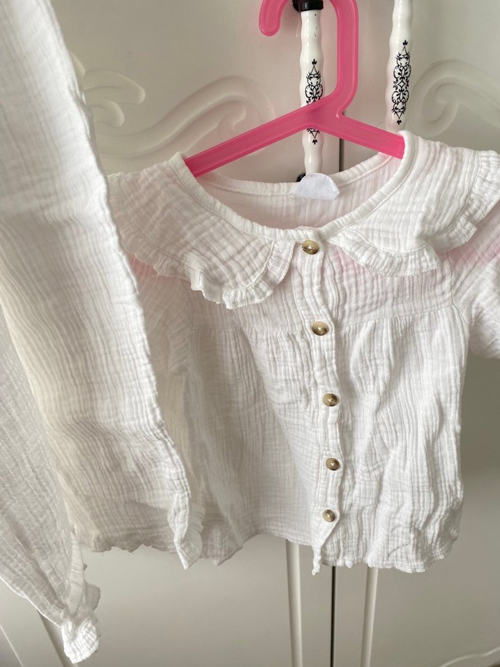 Bebek Kız Beyaz Düğmeli Kısa Kollu Takım - Görsel 2