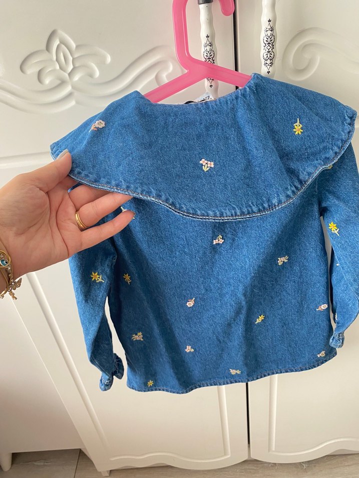 Nakışlı Denim Kız Elbise - Görsel 2