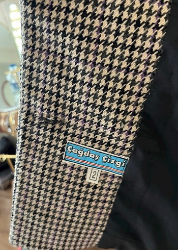 Diğer Düğmeli Gri Ekose Midi Kadın Blazer Ceket