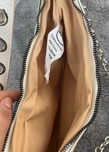 Zincir Detaylı Bej Deri Kadın Çanta - Görsel 5