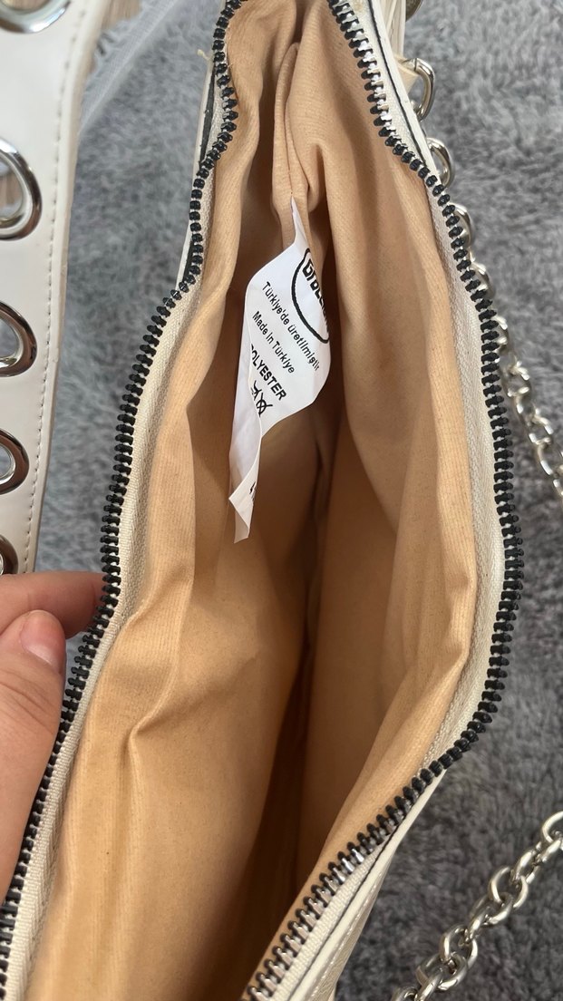 Zincir Detaylı Bej Deri Kadın Çanta - Görsel 5