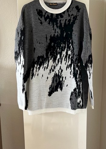 Gri Batik Desenli Uzun Kollu Örgü Kadın Kazak - Görsel 2