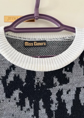 Gri Batik Desenli Uzun Kollu Örgü Kadın Kazak - Görsel 3