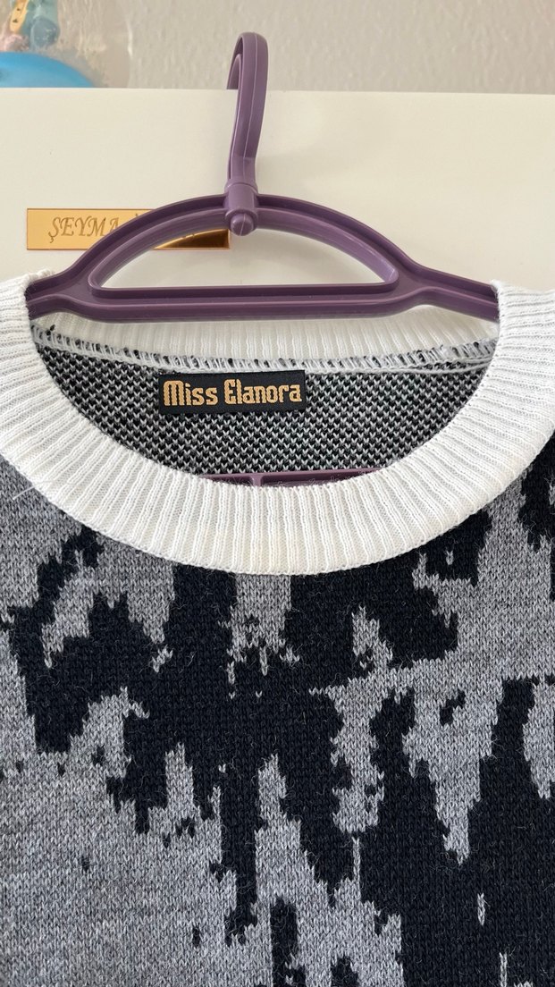 Gri Batik Desenli Uzun Kollu Örgü Kadın Kazak - Görsel 3