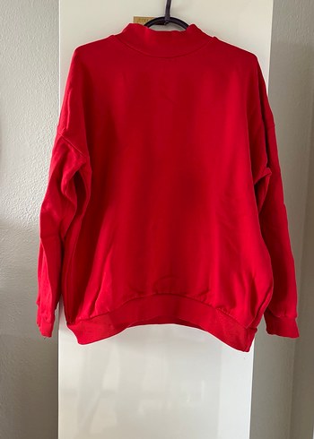 Kırmızı Yüksek Yakalı Kadın Sweatshirt - Görsel 2