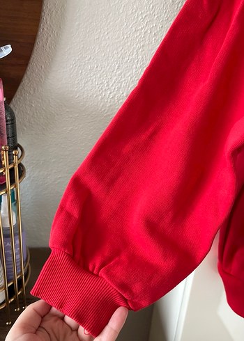 Kırmızı Yüksek Yakalı Kadın Sweatshirt - Görsel 4