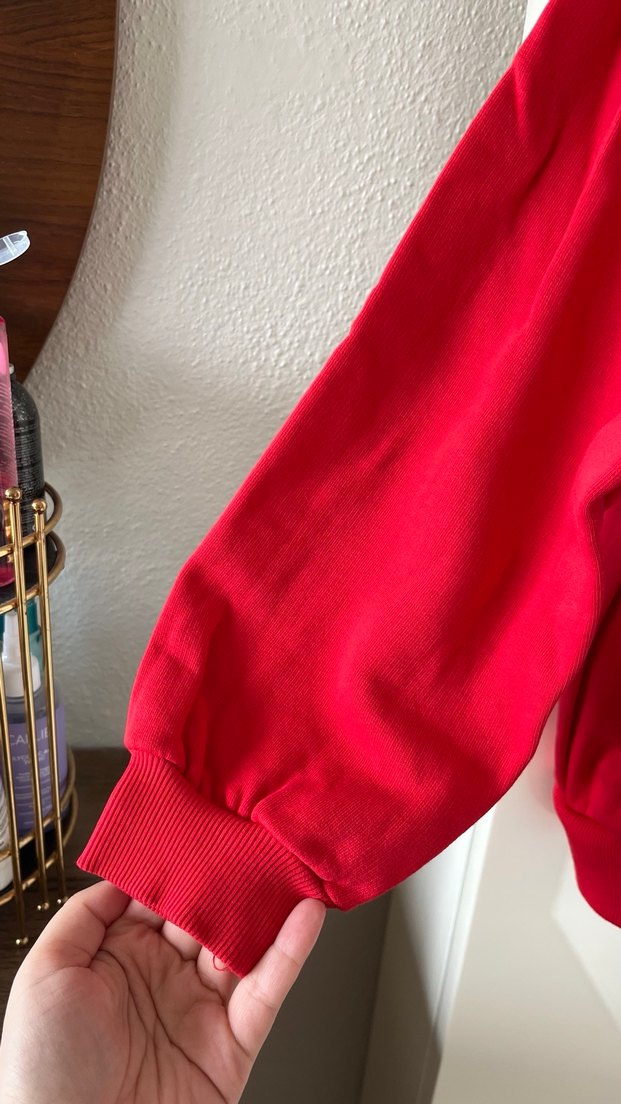 Kırmızı Yüksek Yakalı Kadın Sweatshirt - Görsel 4