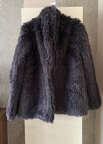 Gri Midi Boy Peluş Kadın Mont