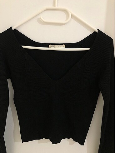 Pull and Bear Pull&bear siyah v yaka crop