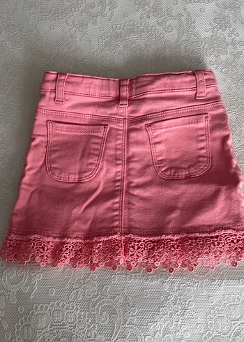 Dantel Detaylı Pembe Kız Çocuk Kot Etek - Görsel 2