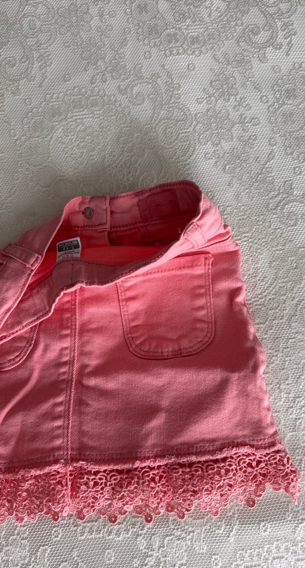 Dantel Detaylı Pembe Kız Çocuk Kot Etek - Görsel 3