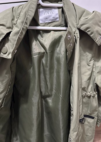 Düğmeli Kapüşonlu kız çoçuk Haki Mont - Görsel 3