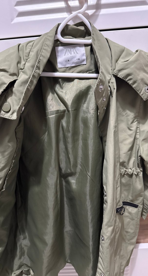 Düğmeli Kapüşonlu kız çoçuk Haki Mont - Görsel 3