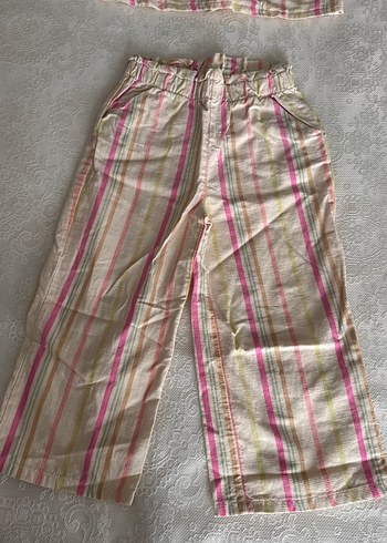 Kız Çocuk Çok Renkli Çizgili Keten Pantolon takım - Görsel 2