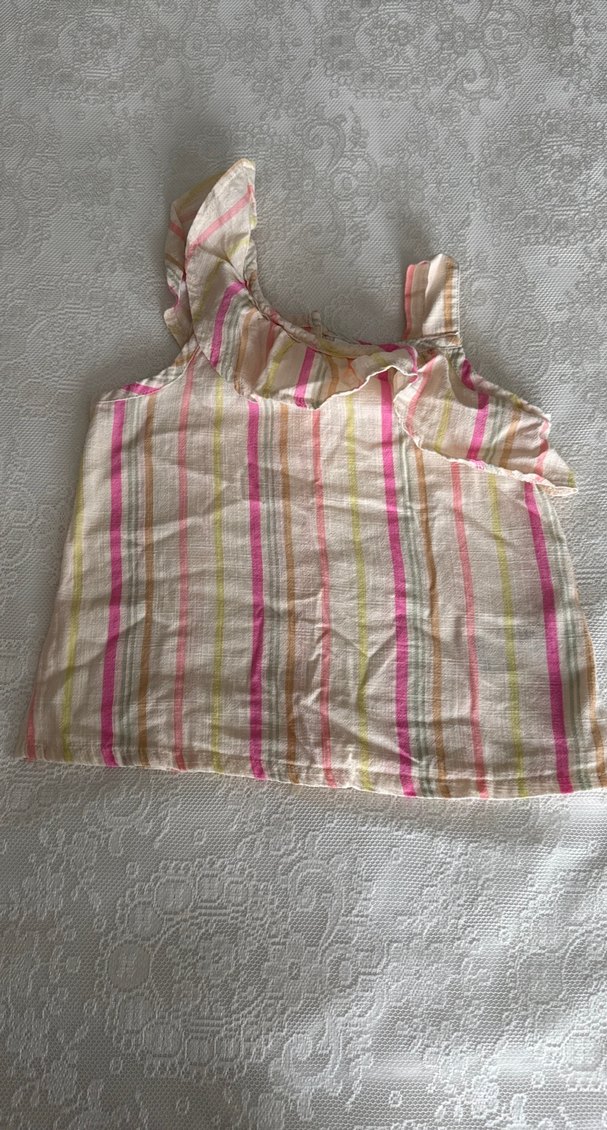 Kız Çocuk Çok Renkli Çizgili Keten Pantolon takım - Görsel 3