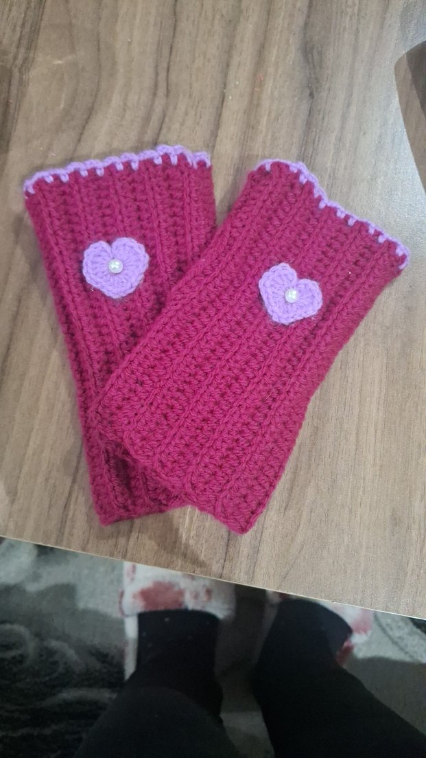 Pembe Örgü Bohem Kadın Eldiveni - Görsel 2