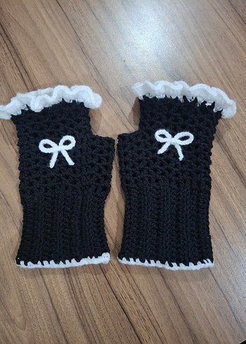 Dantel Detaylı Siyah Örgü Kadın Eldiven - Görsel 2