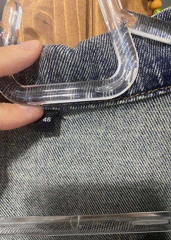 46 Beden mavi Renk Batik Desenli Uzun Kollu Denim Elbise