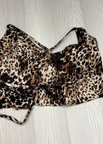 Quzu Kahverengi Leopar Desenli Bohem Mini Büstiyer