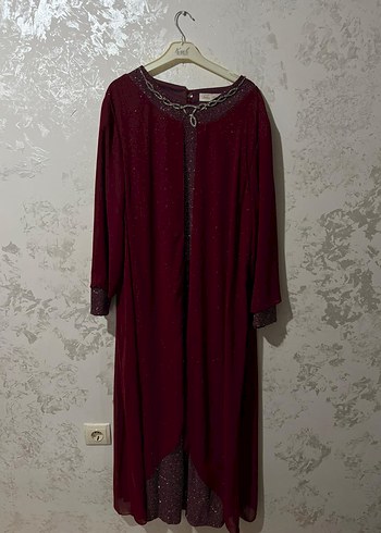 46 Beden Bordo Uzun Kollu Nakışlı Kadın Elbise