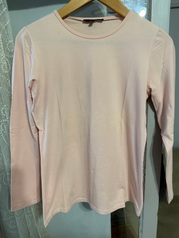 Bej Pamuklu Uzun Kollu Basic Kadın Tişört - Görsel 3