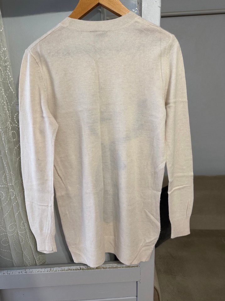 Beyaz Oversize Örme Kadın Kazak - Görsel 4