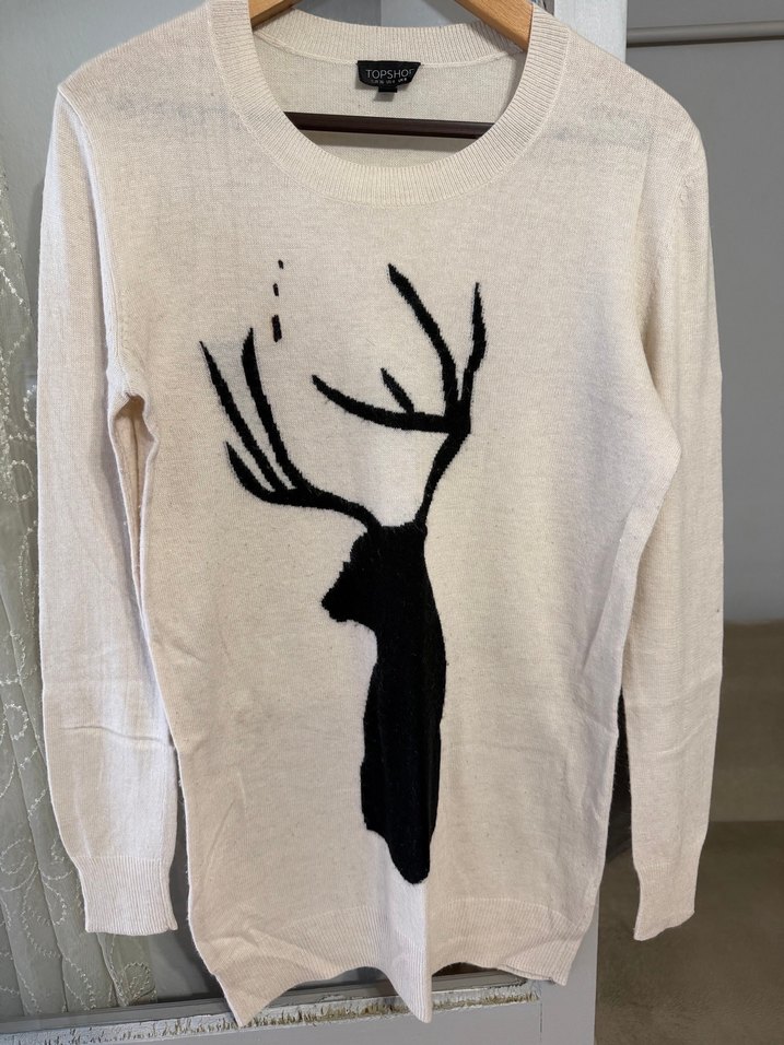 Beyaz Oversize Örme Kadın Kazak - Görsel 3