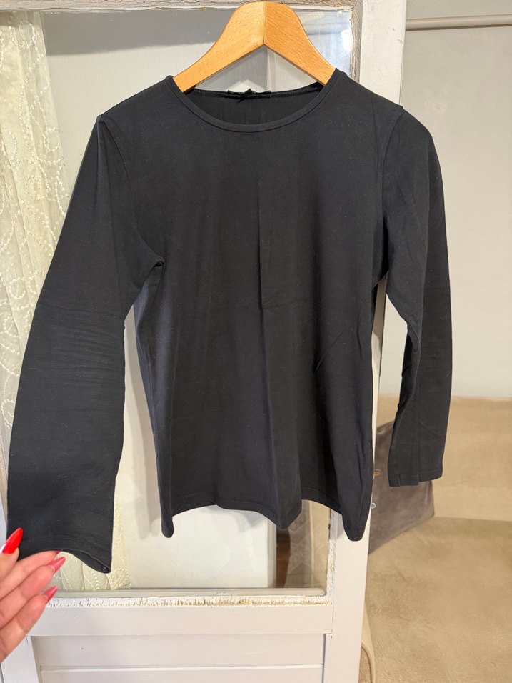 Siyah Keten Uzun Kollu Basic Kadın Kazak - Görsel 3