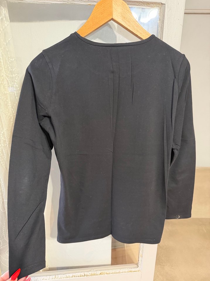 Siyah Keten Uzun Kollu Basic Kadın Kazak - Görsel 4